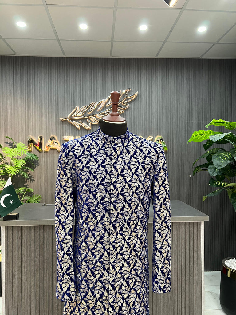 Blue Embroidery Sherwani For Men's