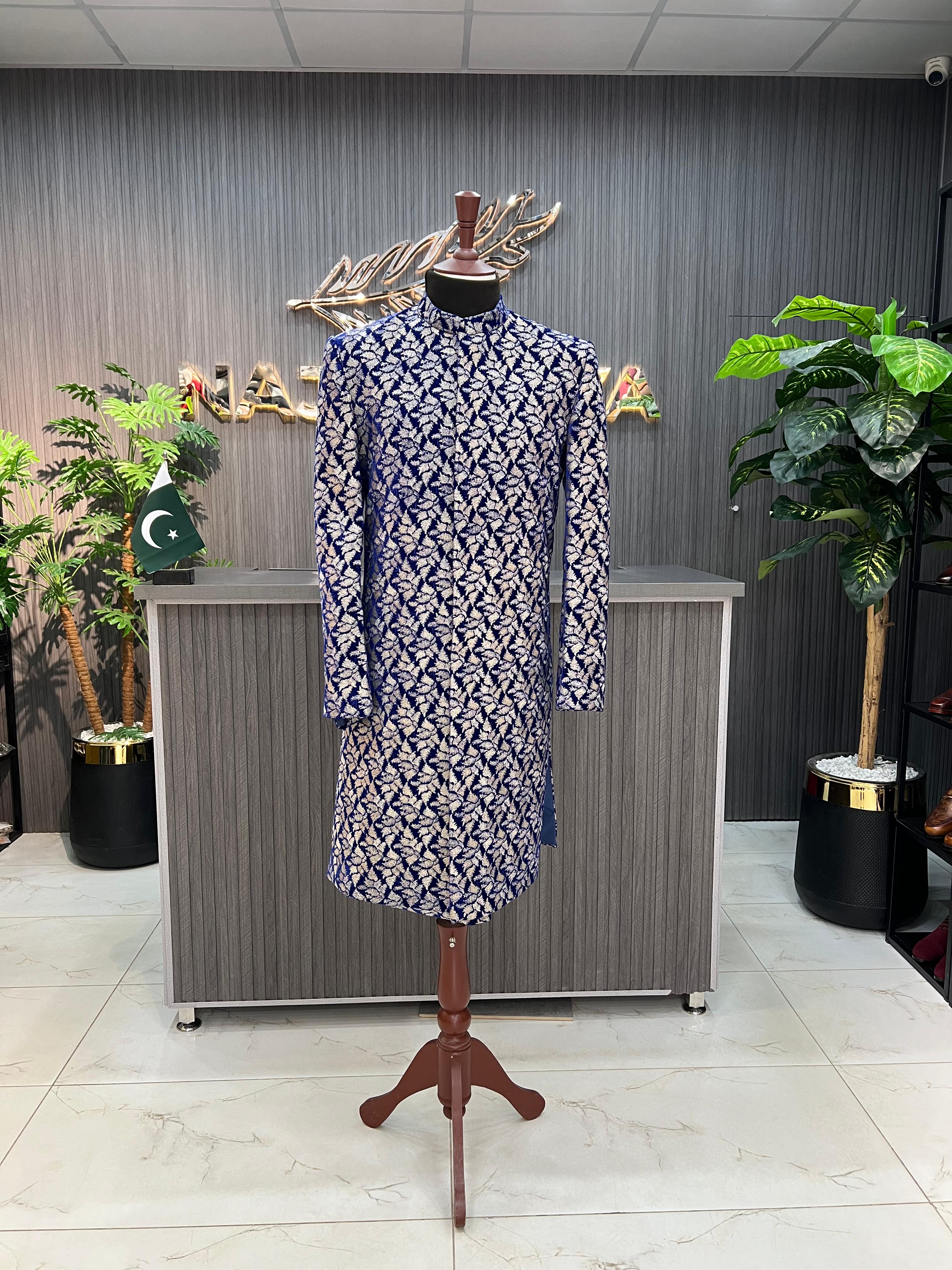 Blue Embroidery Sherwani For Men's Main image