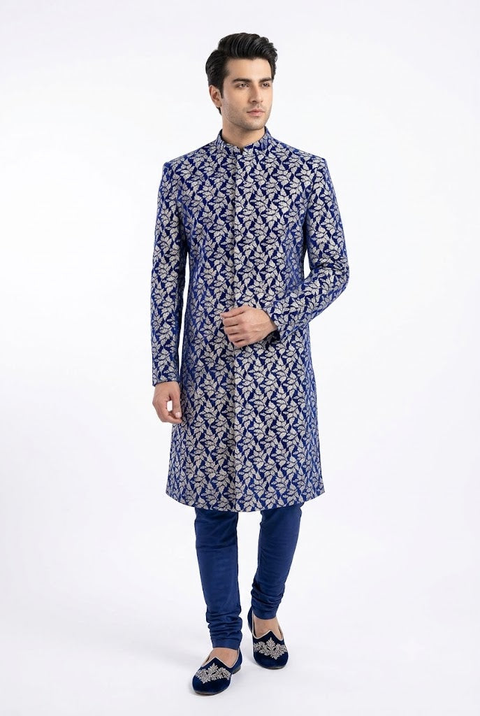 Blue Embroidery Sherwani For Men's Main image