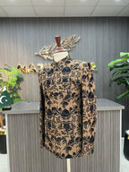 Brown With Black Embroidered Prince Coat For Men's