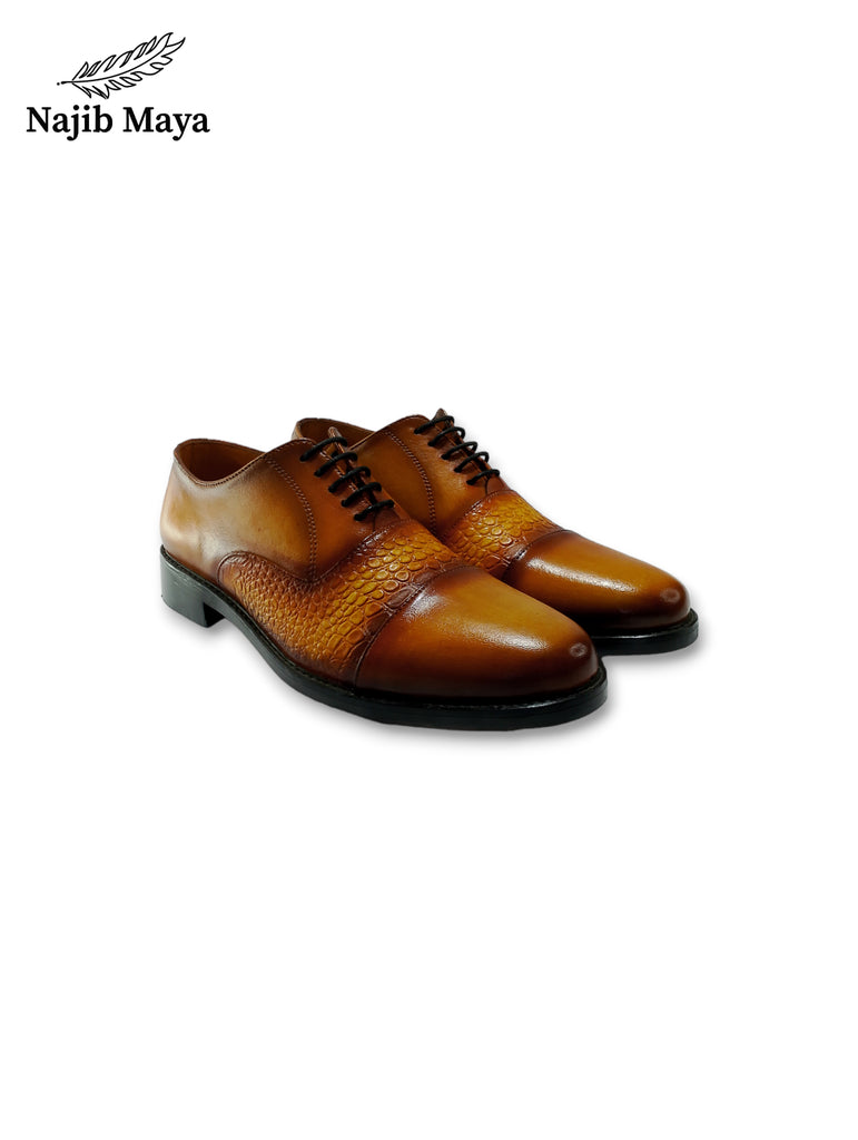 Mustard Brown Oxford Shoes For Men's