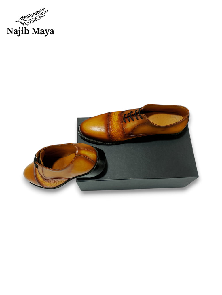 Mustard Brown Oxford Shoes For Men's