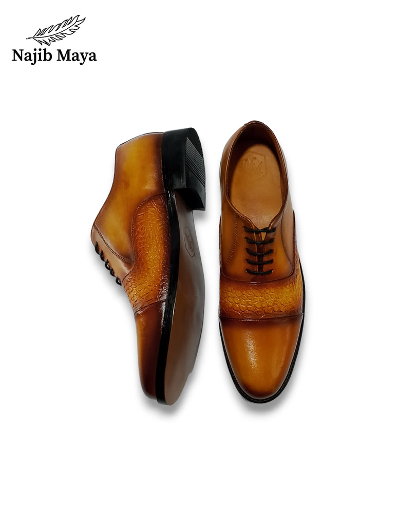 Mustard Brown Oxford Shoes For Men's