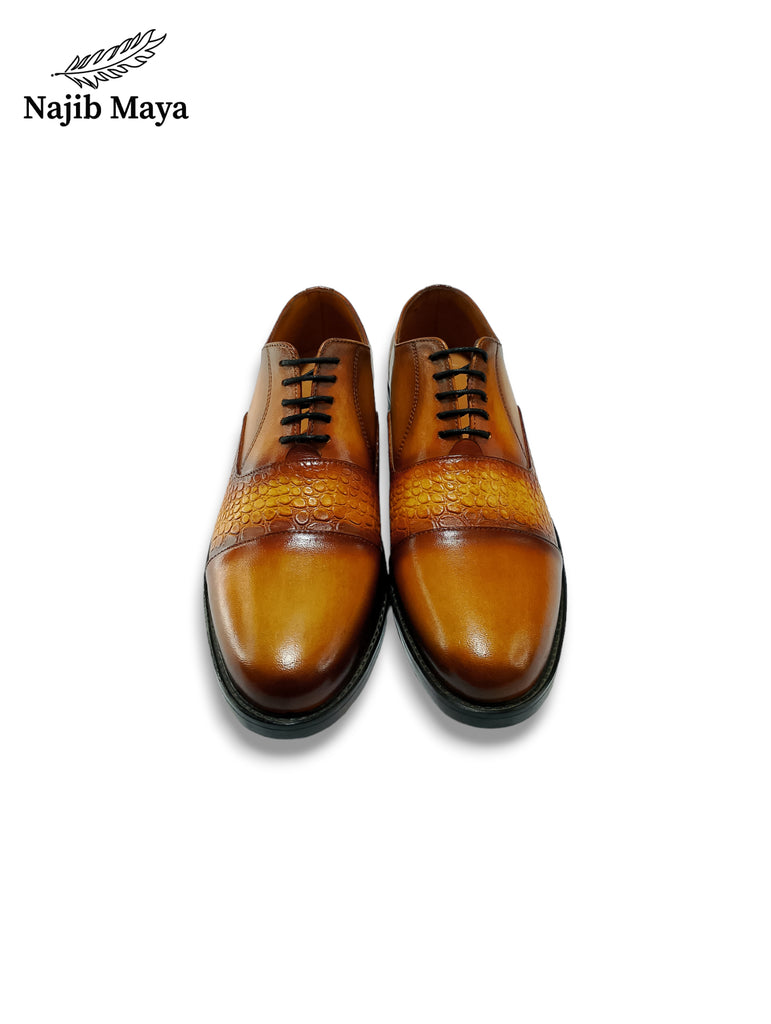 Mustard Brown Oxford Shoes For Men's