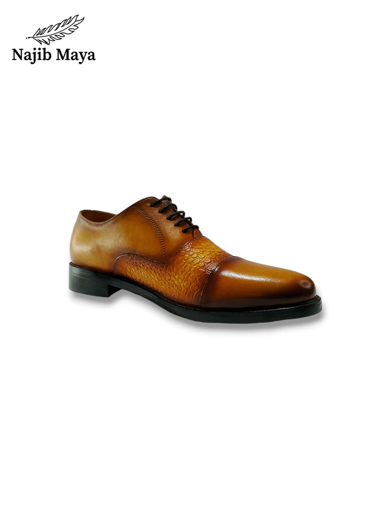 Mustard Brown Oxford Shoes For Men's