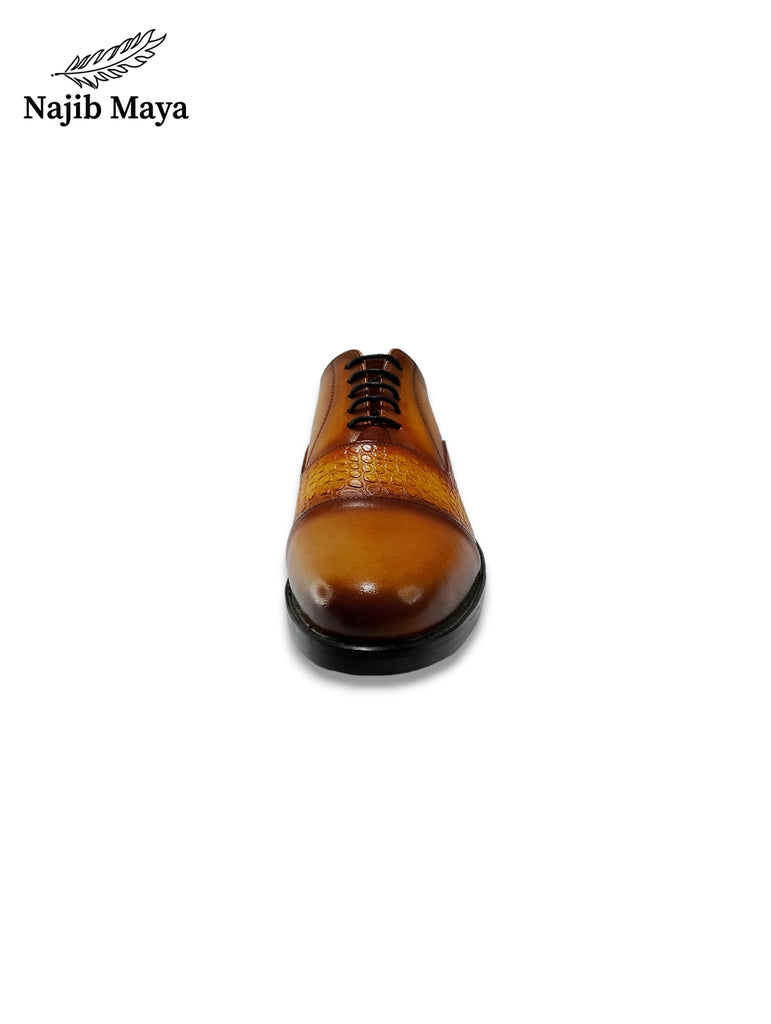 Mustard Brown Oxford Shoes For Men's