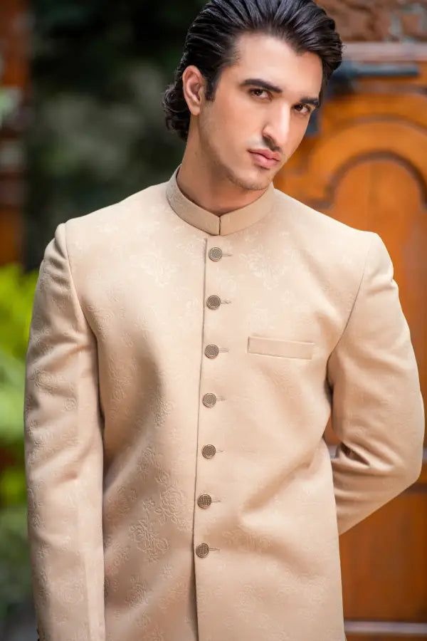 Matte Gold Self Sherwani with Bottom