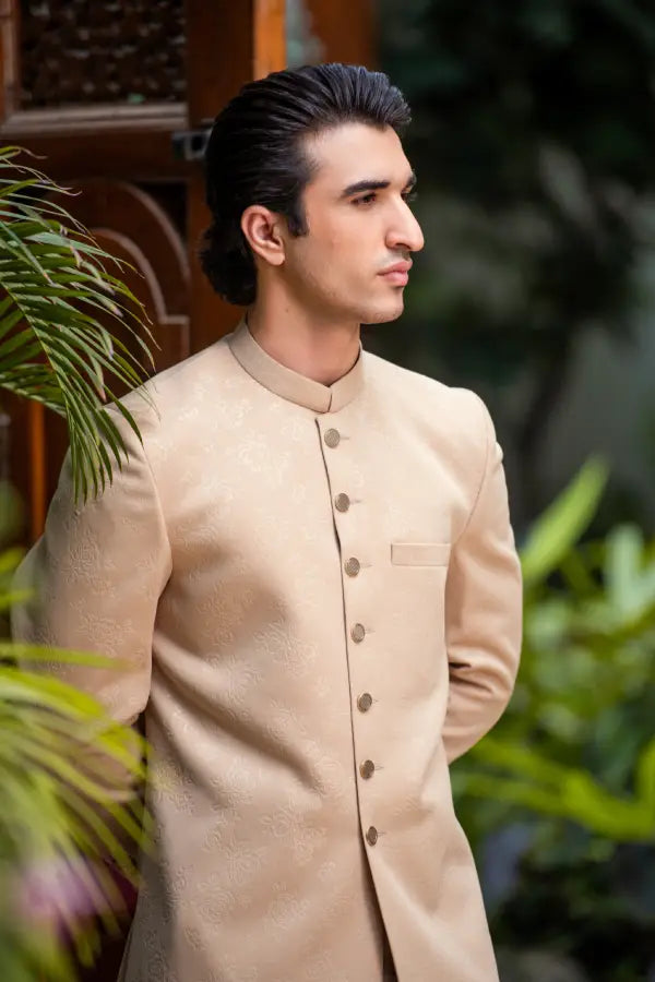 Matte Gold Self Sherwani with Bottom