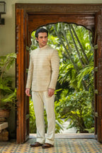 Cream Handwork Embroidered Prince Coat with Classic Pant