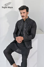 Load image into Gallery viewer, Black Embroidery + Mirror Work Waist Coat &amp; Black Embroidery Kurta Pajama For Men&#39;s