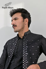 Load image into Gallery viewer, Black Embroidery + Mirror Work Waist Coat &amp; Black Embroidery Kurta Pajama For Men&#39;s