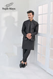 Black Embroidery + Mirror Work Waist Coat & Black Embroidery Kurta Pajama For Men's