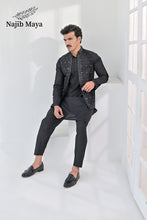 Load image into Gallery viewer, Black Embroidery + Mirror Work Waist Coat &amp; Black Embroidery Kurta Pajama For Men&#39;s