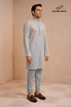 Powder Blue Embroidery Kurta Pajama For Men's