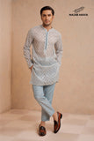 Powder Blue Embroidery Kurta Pajama For Men's