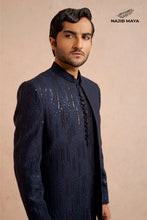 Load image into Gallery viewer, Navy Blue Sequence Prince Coat + Navy Blue Embroidery Kurta Pajama For Men&#39;s