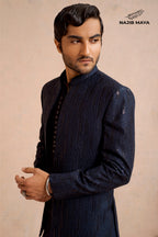 Navy Blue Sequence Prince Coat + Navy Blue Embroidery Kurta Pajama For Men's