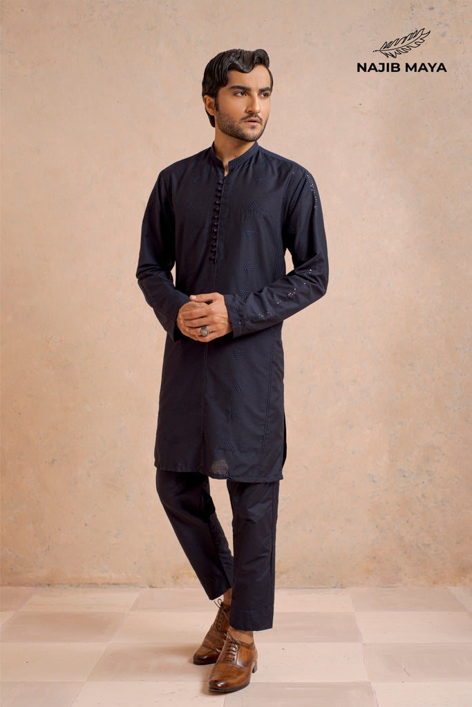 Navy blue Embroidery Kurta Pajama For Men's