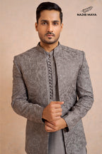 Classic Grey Prince Coat + Grey Kurta Pajama For Men's
