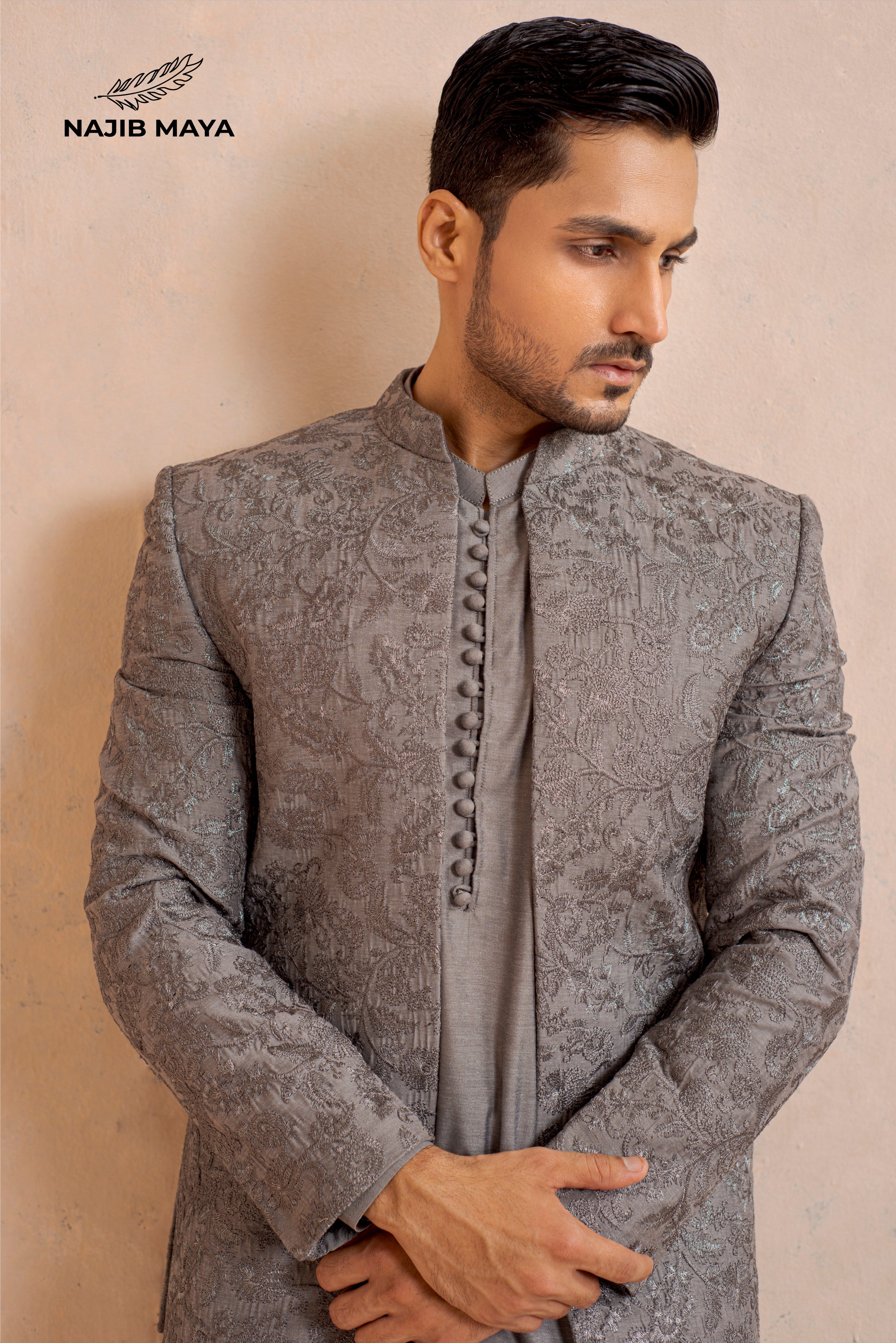 Classic Grey Prince Coat + Grey Kurta Pajama For Men's