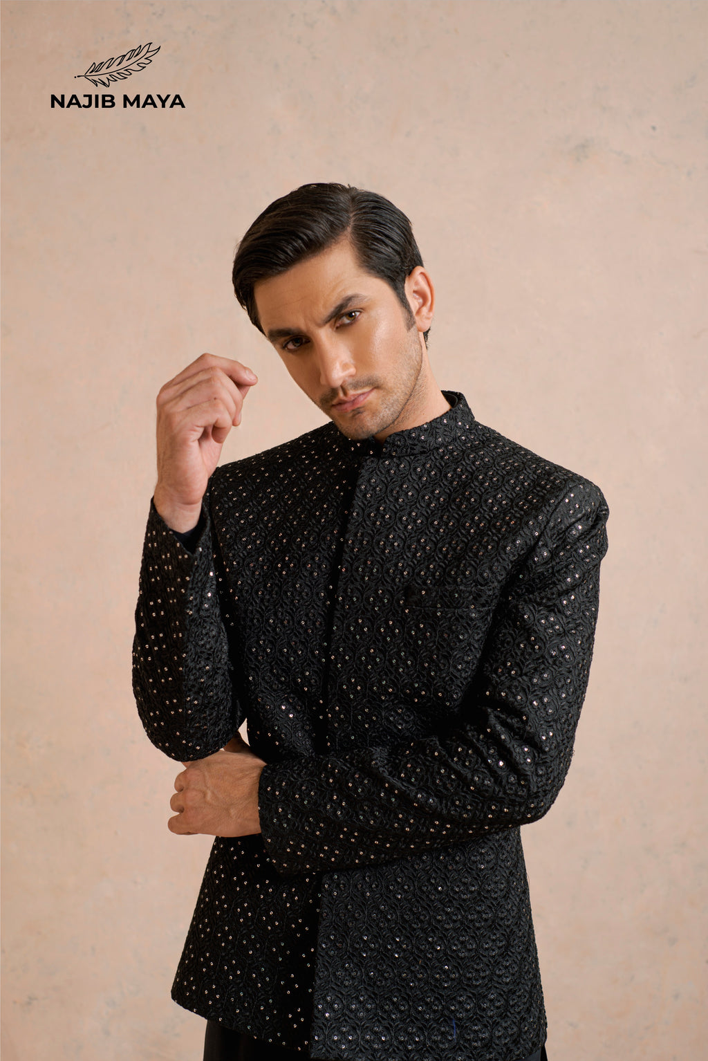 Black Sequence Prince Coat + Black Kurta Pajama For Men's