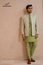 Powder Green Embroidery Prince Coat + Pistayi Kurta Pajama For Men's