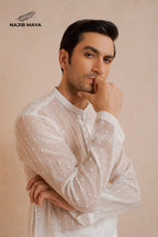 White Embroidery Kurta Pajama For Men's