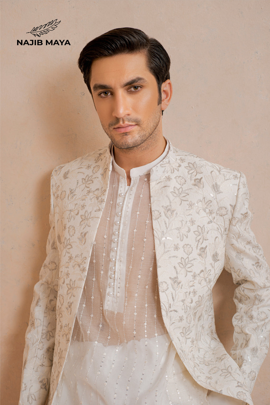 Premium White Embroidery Prince Coat + White Embroidery Kurta Pajama For Men's
