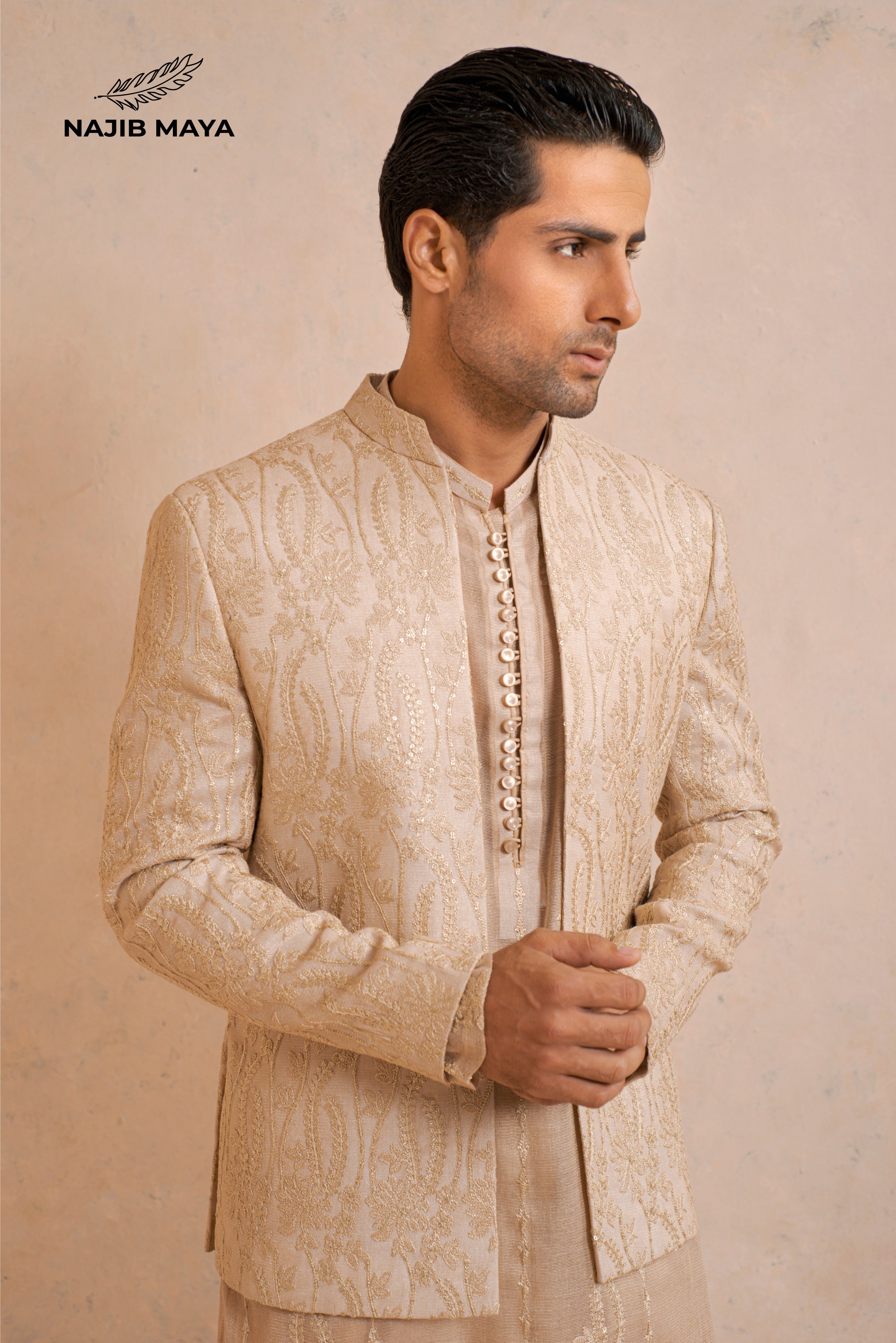 Biscuity Embroidery Prince Coat + Biscuity Embroidery Kurta Pajama For Men's Secondary image