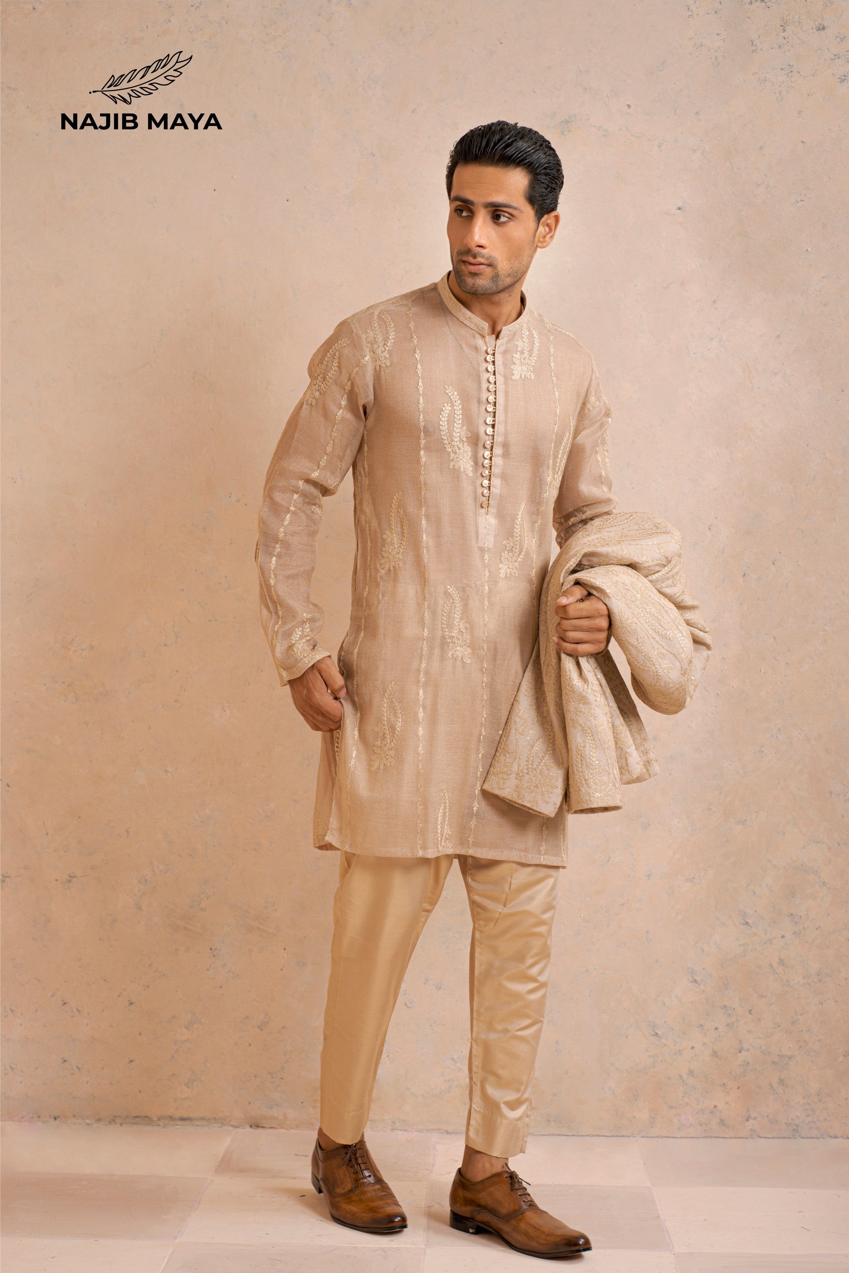 Biscuity Embroidery Kurta Pajama For Men's Secondary image