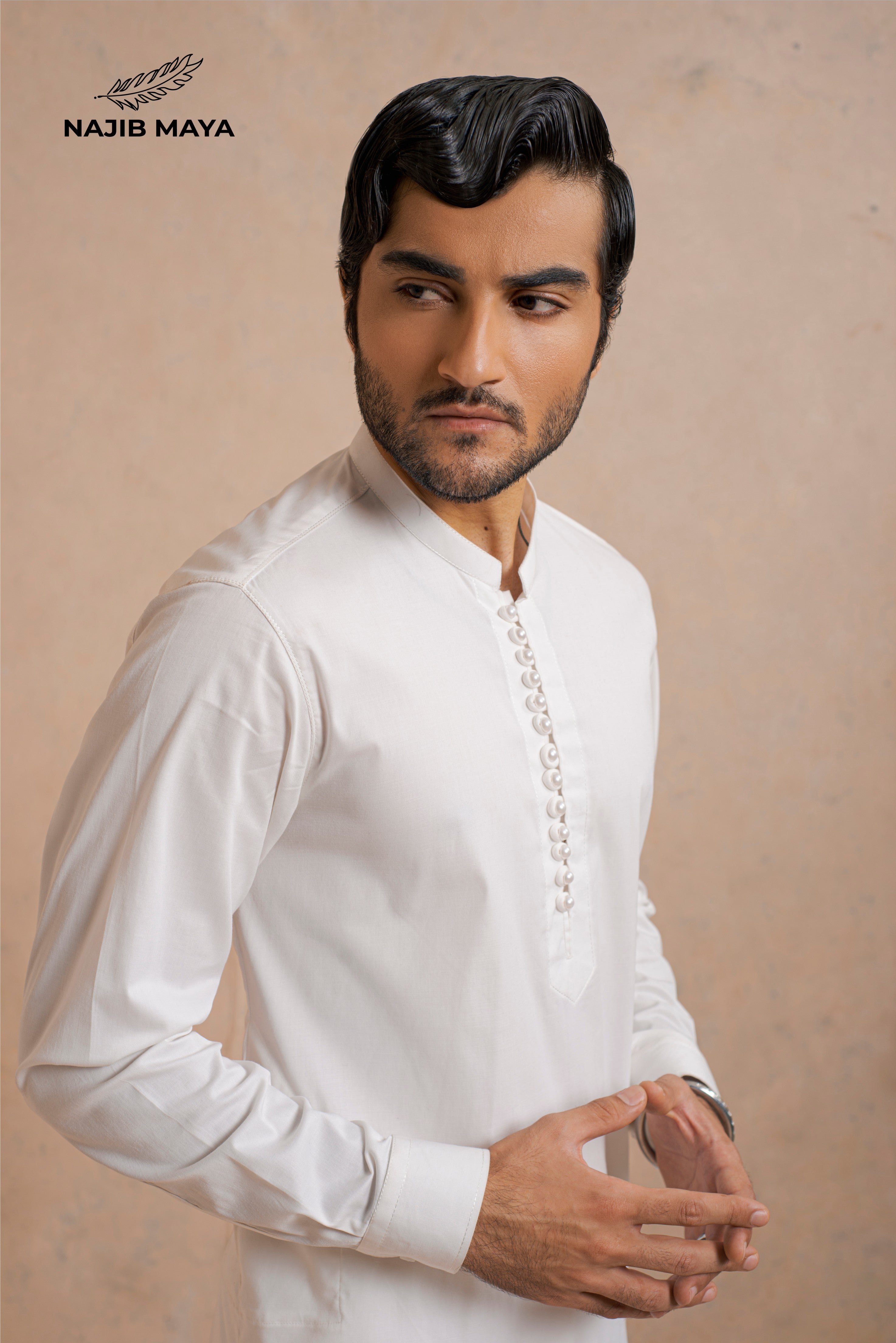 Pearl White Kurta Pajama For Men's Secondary image