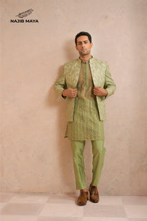 Pistayi Embroidery Prince Coat + Pistayi Embroidery Kurta Pajama For Men's