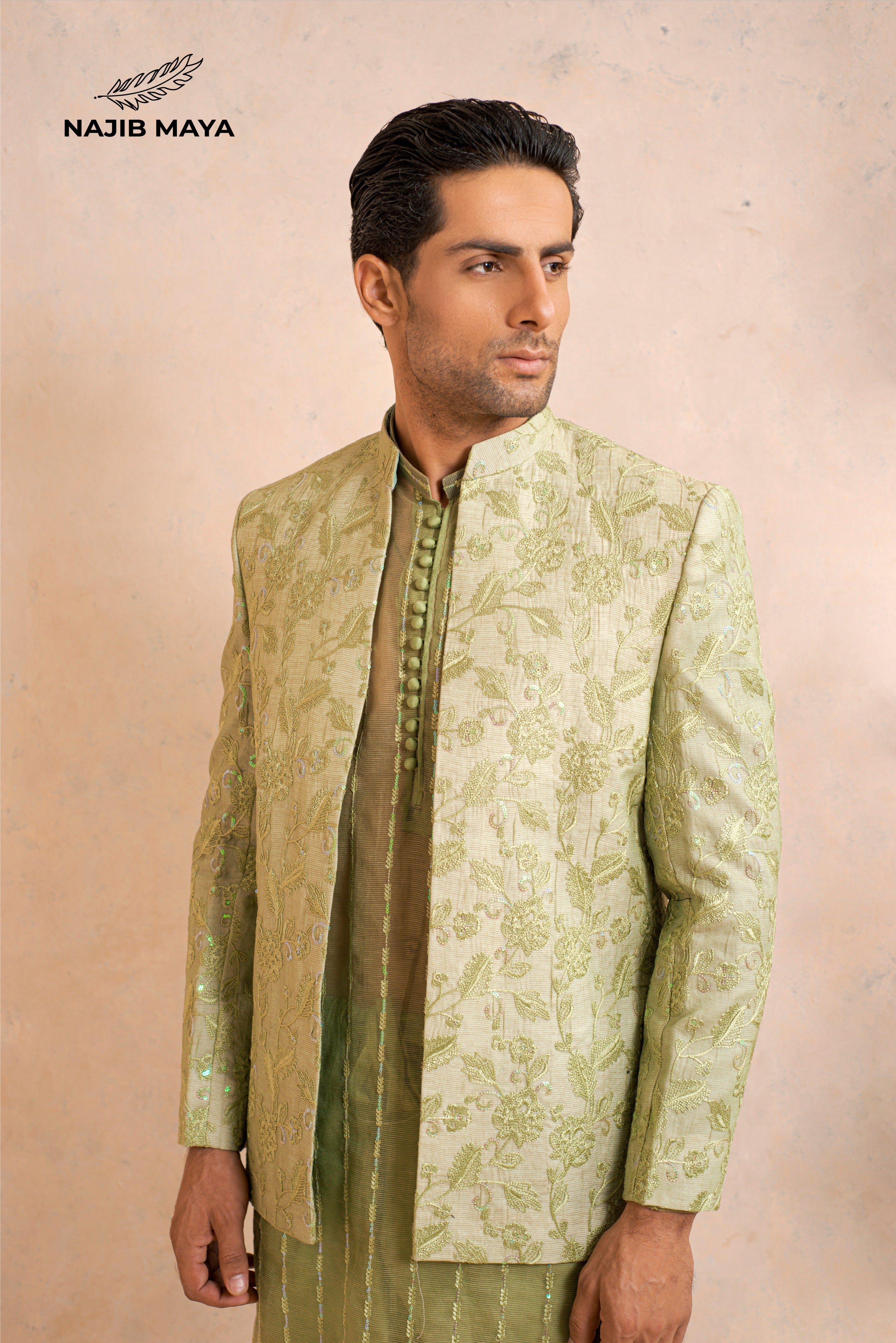 Pistayi Embroidery Prince Coat + Pistayi Embroidery Kurta Pajama For Men's Secondary image
