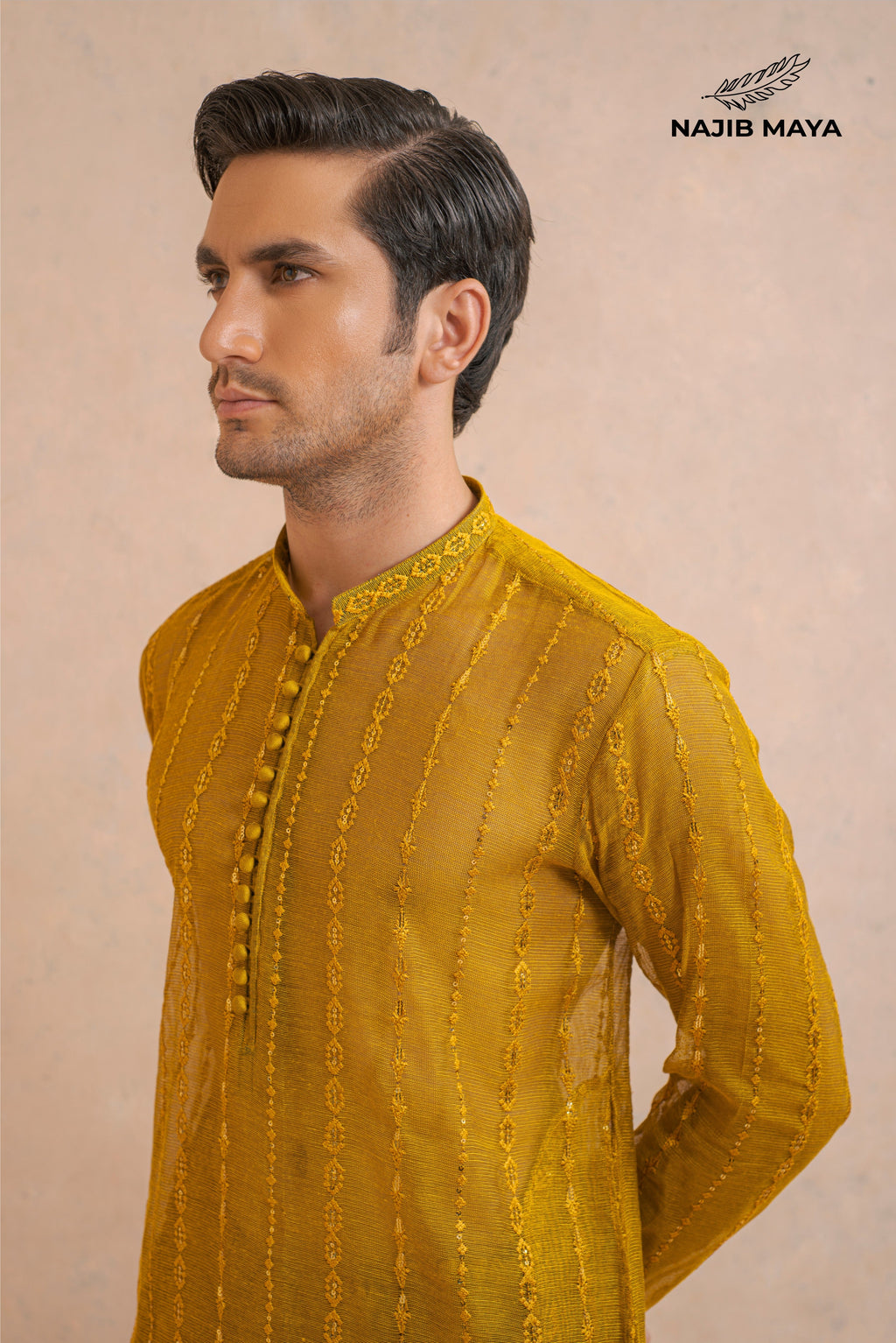 Yellow Mustard Embroidery Kurta Pajama For Men's