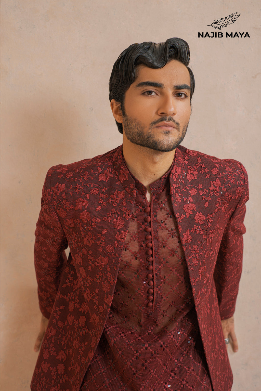 Premium Maroon Embroidery Prince Coat + Maroon Embroidery Kurta Pajama For Men's