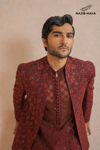 Premium Maroon Embroidery Prince Coat + Maroon Embroidery Kurta Pajama For Men's