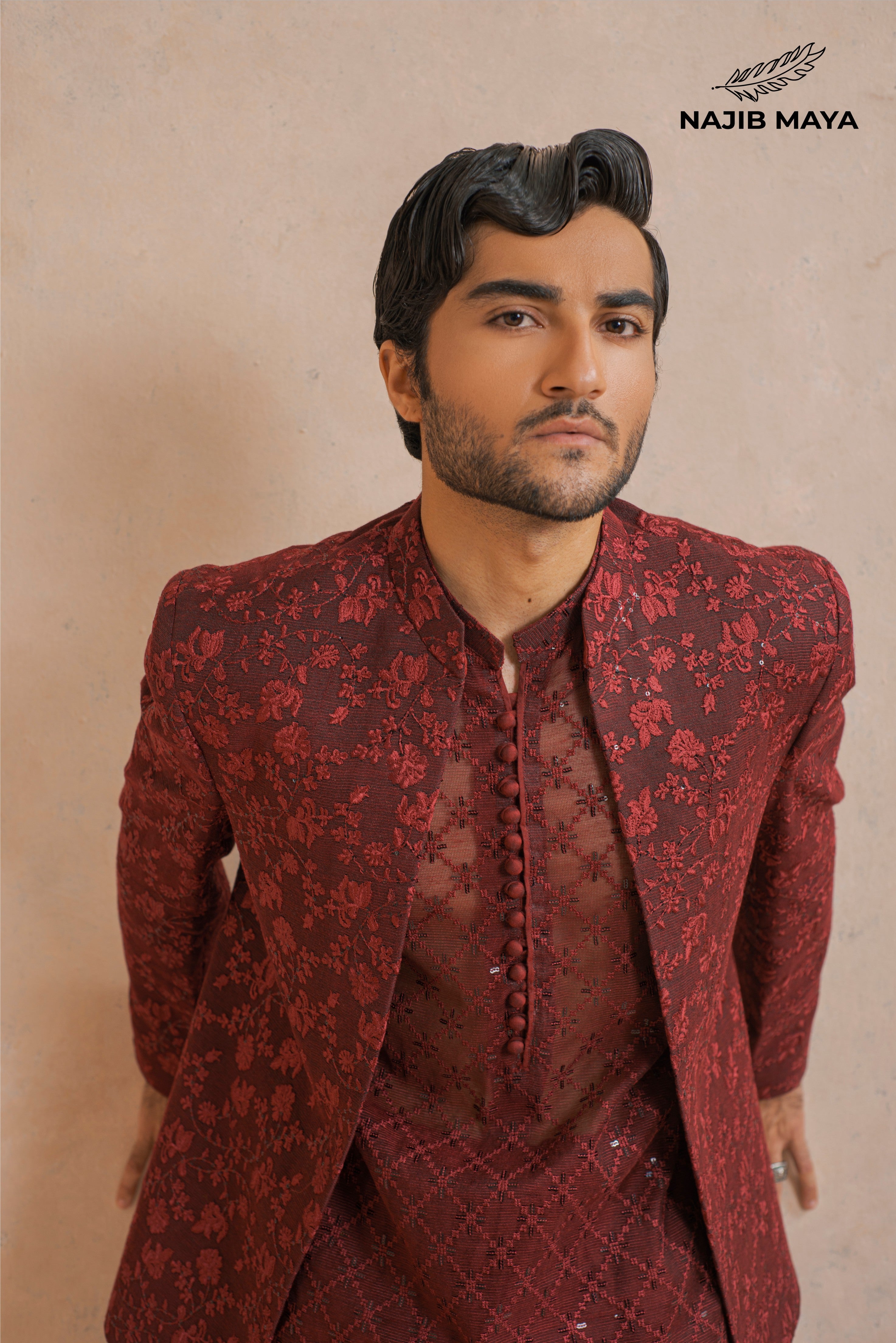 Premium Maroon Embroidery Prince Coat + Maroon Embroidery Kurta Pajama For Men's
