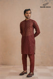 Maroon Embroidery Kurta Pajama For Men's