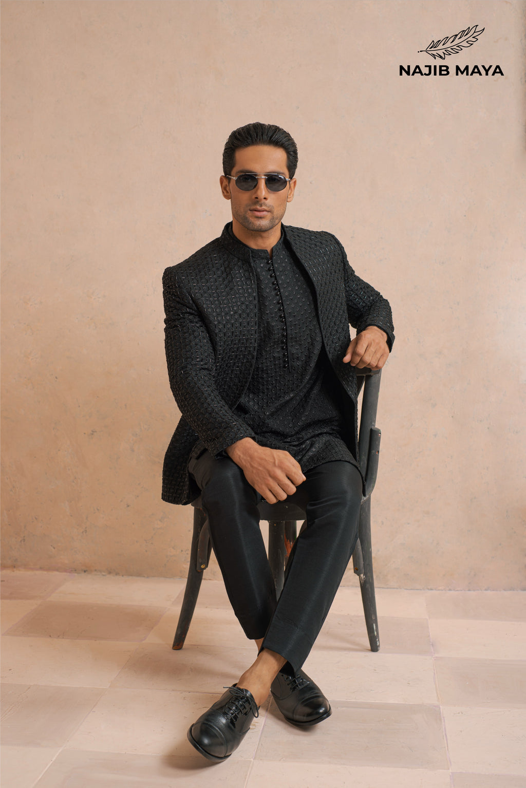 Black Hand Work Embroidery Prince Coat + Black Embroidery Kurta Pajama For Men's