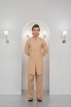 Load image into Gallery viewer, Mate Gold Front Open Embroidered Kurta With Bell Bottom Pajama For Men's