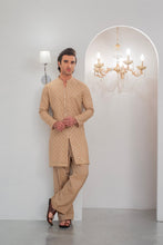 Load image into Gallery viewer, Mate Gold Front Open Embroidered Kurta With Bell Bottom Pajama For Men's