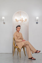 Load image into Gallery viewer, Mate Gold Front Open Embroidered Kurta With Bell Bottom Pajama For Men's