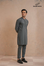 Classic Grey Embroidery Prince Coat + Plan Grey Kurta Pajama For Men's