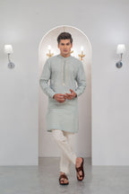 Pista Green Front Handwork Kurta With Pajama For Men's
