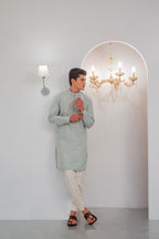 Pista Green Front Handwork Kurta With Pajama For Men's