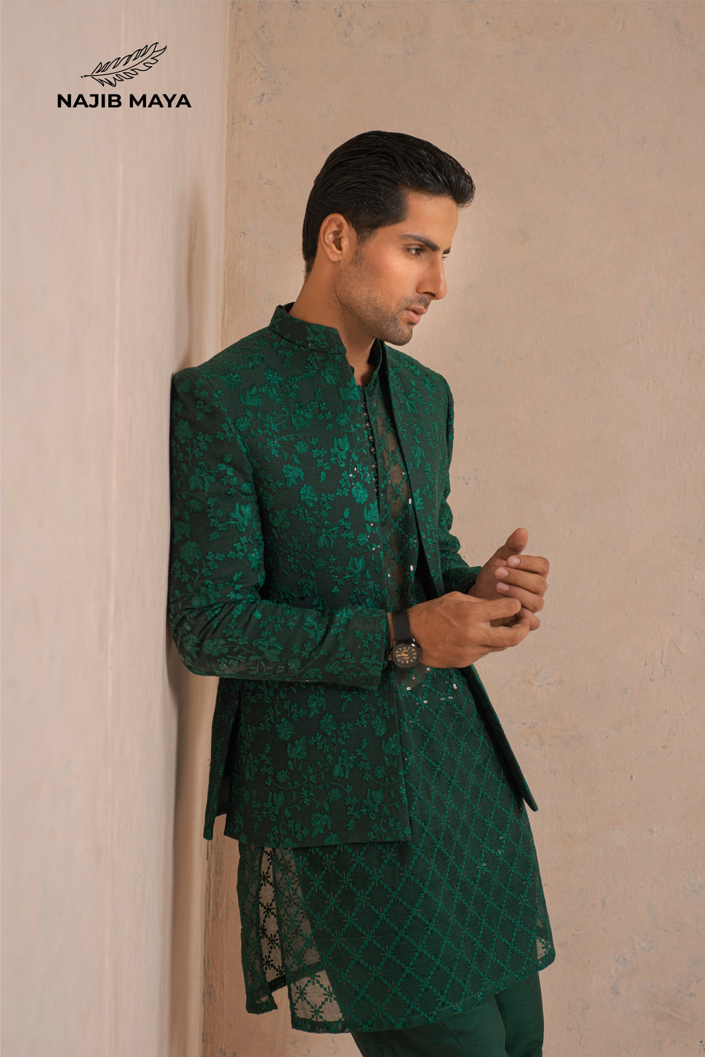 Green Embroidery Prince Coat + Green Embroidery Kurta Pajama For Men's