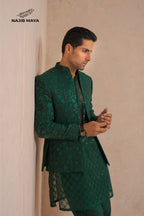 Green Embroidery Prince Coat + Green Embroidery Kurta Pajama For Men's
