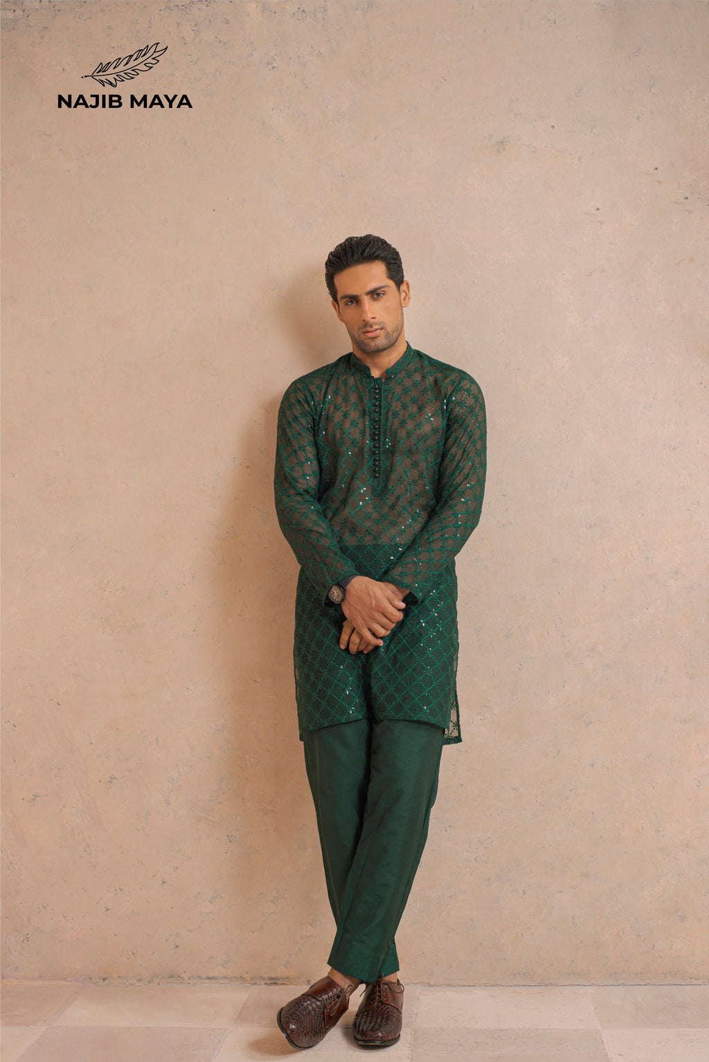 Green Embroidery Kurta Pajama For Men's