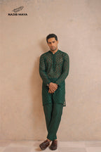 Green Embroidery Kurta Pajama For Men's
