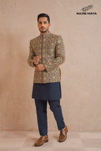 Load image into Gallery viewer, Blue With Golden Embroidery Prince Coat + Blue Kurta Pajama For Men&#39;s
